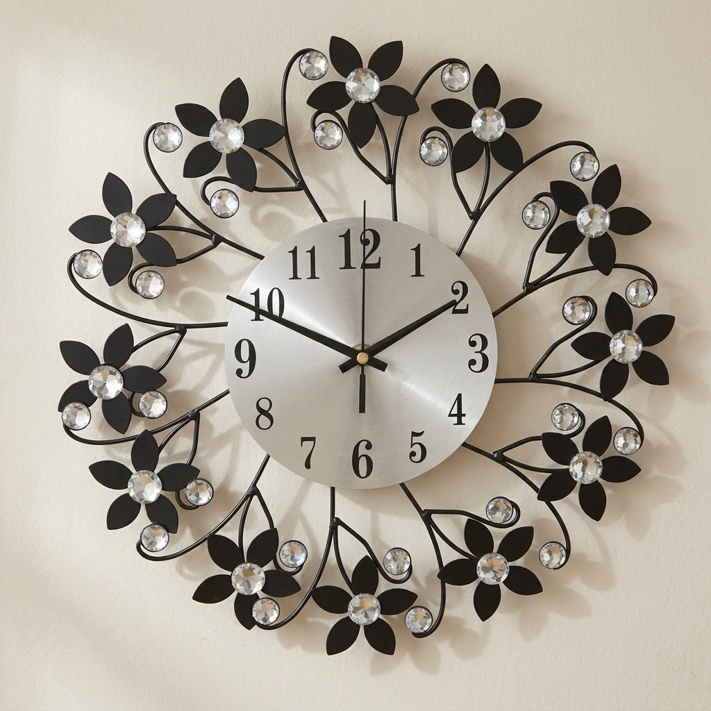 Wall Clock Floral Design Silent Sweep Analog 1