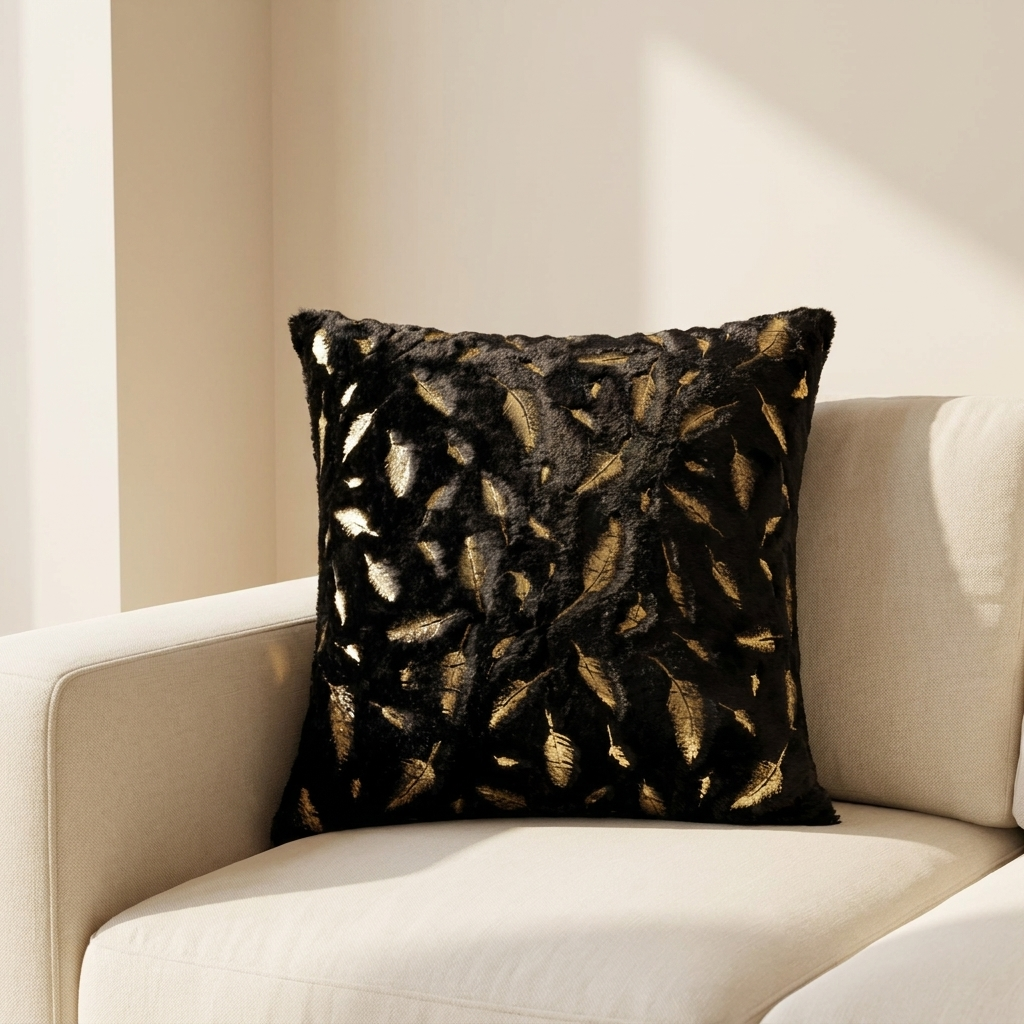 Velvet Cushion Cover, Gold Leaf Print, Multiple Colors