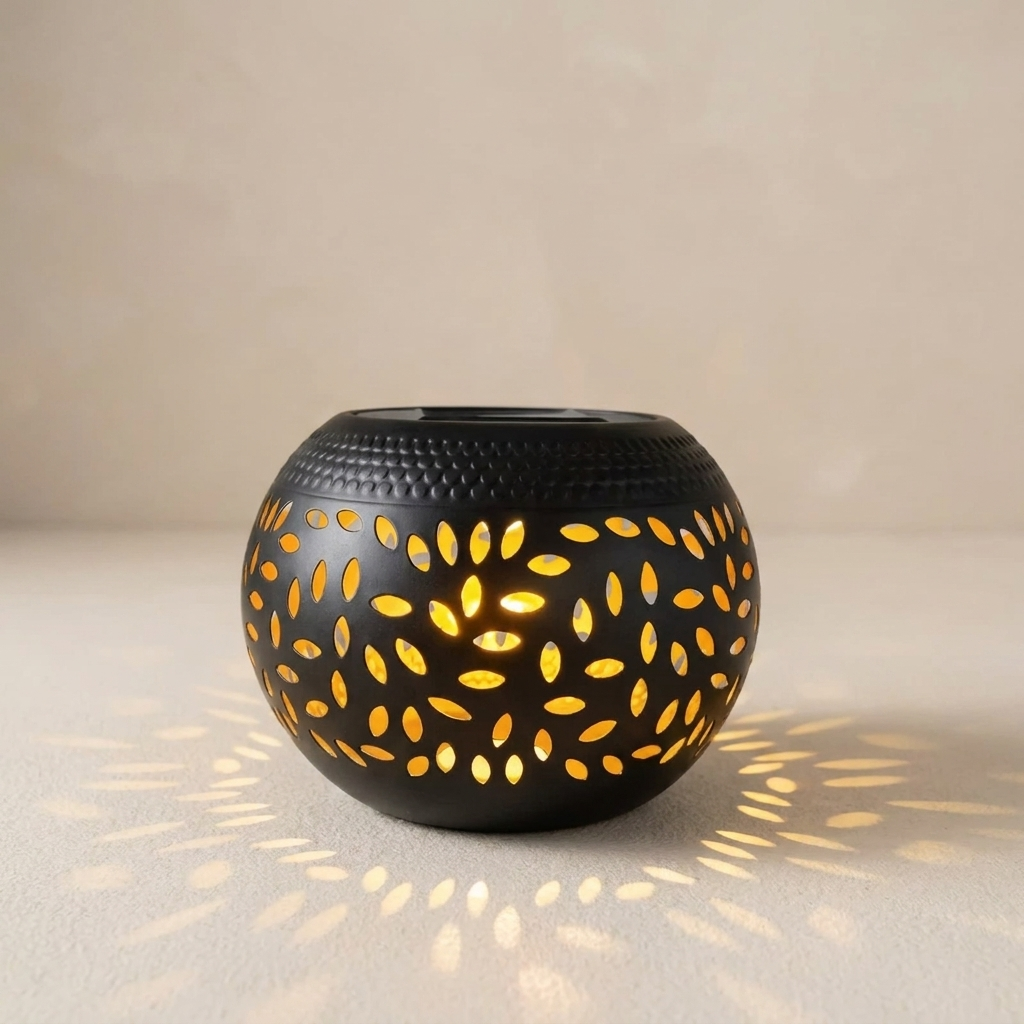 Solar Garden Lamp, Metal, Dusk-to-Dawn Sensor, Speckled Pattern