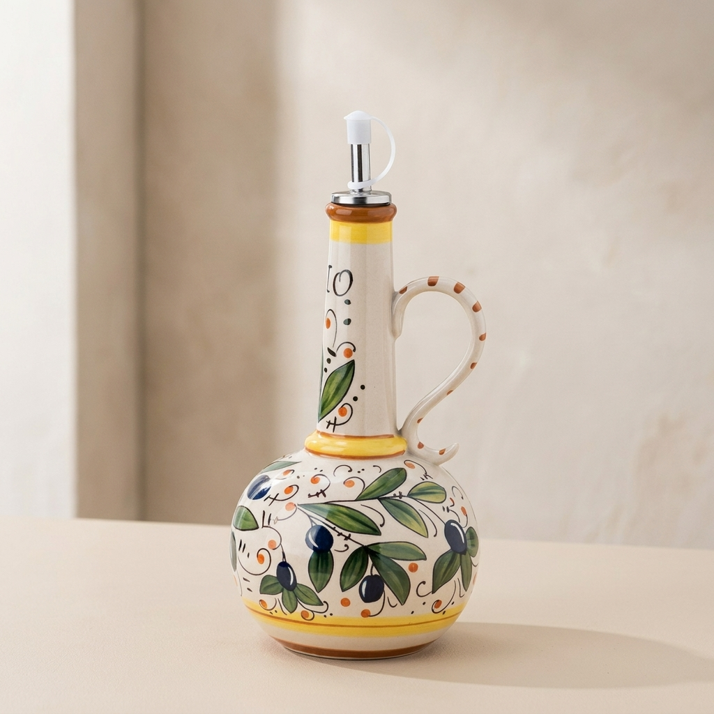 Oil Dispenser Bottle Ceramic 700ml Stainless Steel Spout Floral