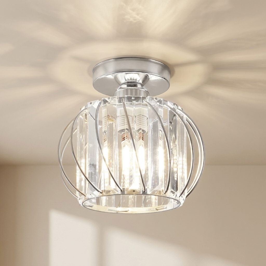 Ceiling light fixture with crystal design on a neutral background