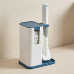 Cleaning brush with blue stand on a beige surface