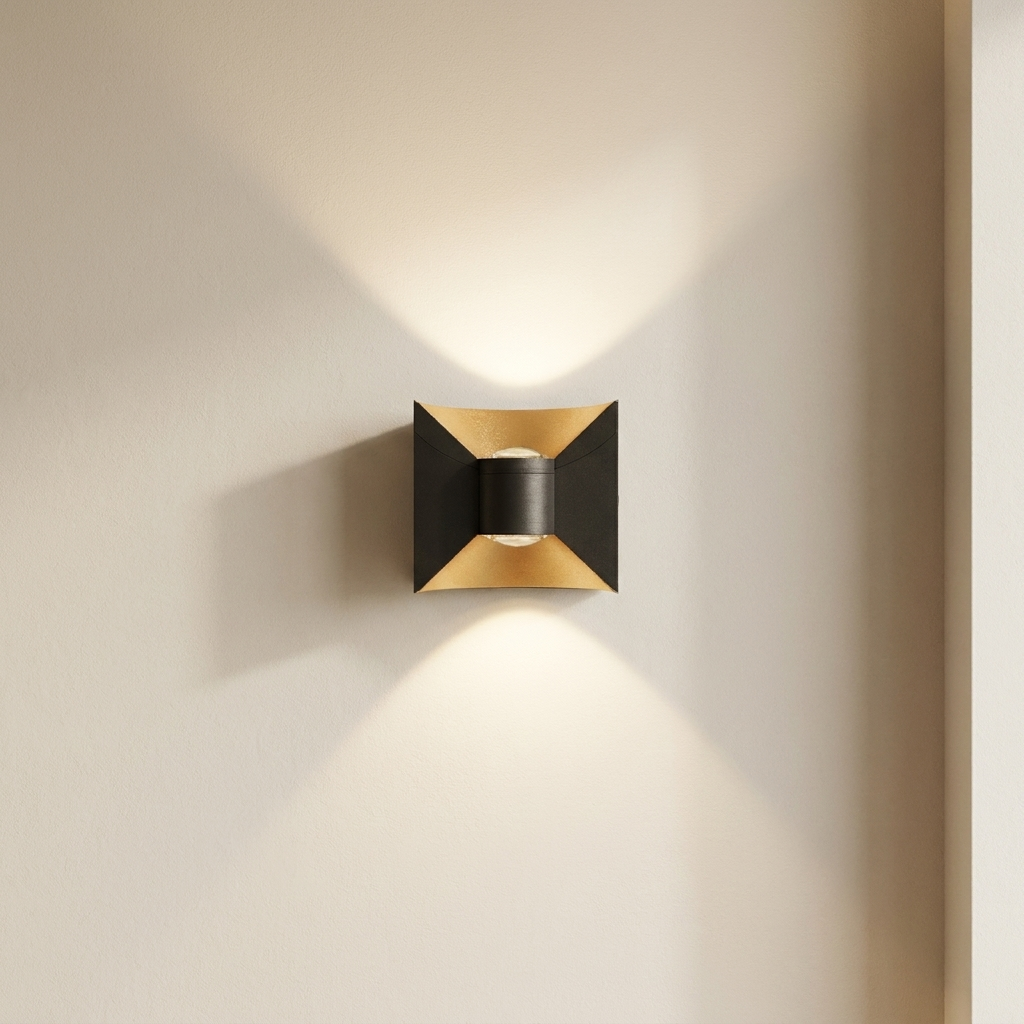 Modern wall light fixture on a beige wall