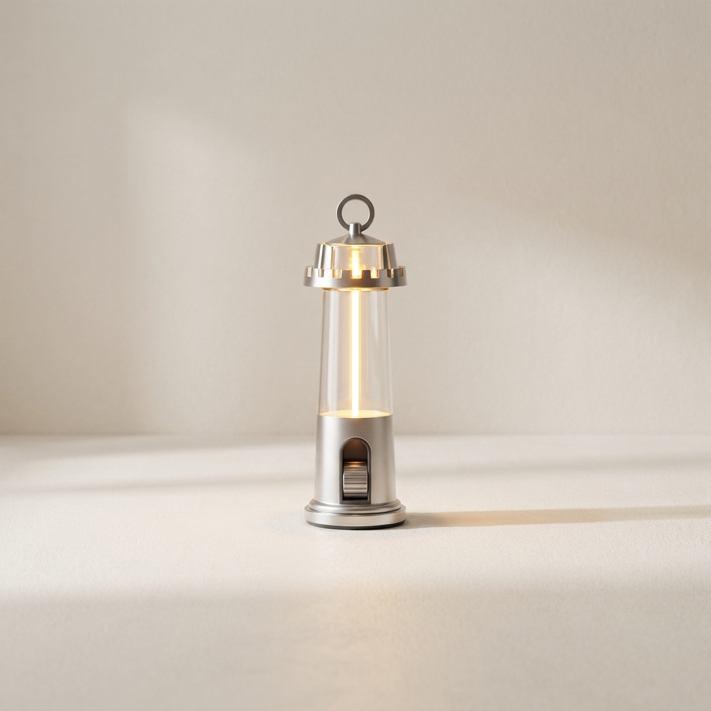 Silver lantern-style light on a beige background
