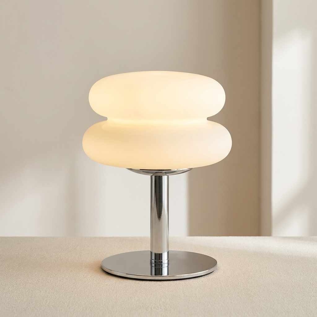 Modern table lamp with a glass shade on a neutral background