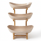 Tiered Fruit Stand, Bamboo Frame, Oval Bowl Design