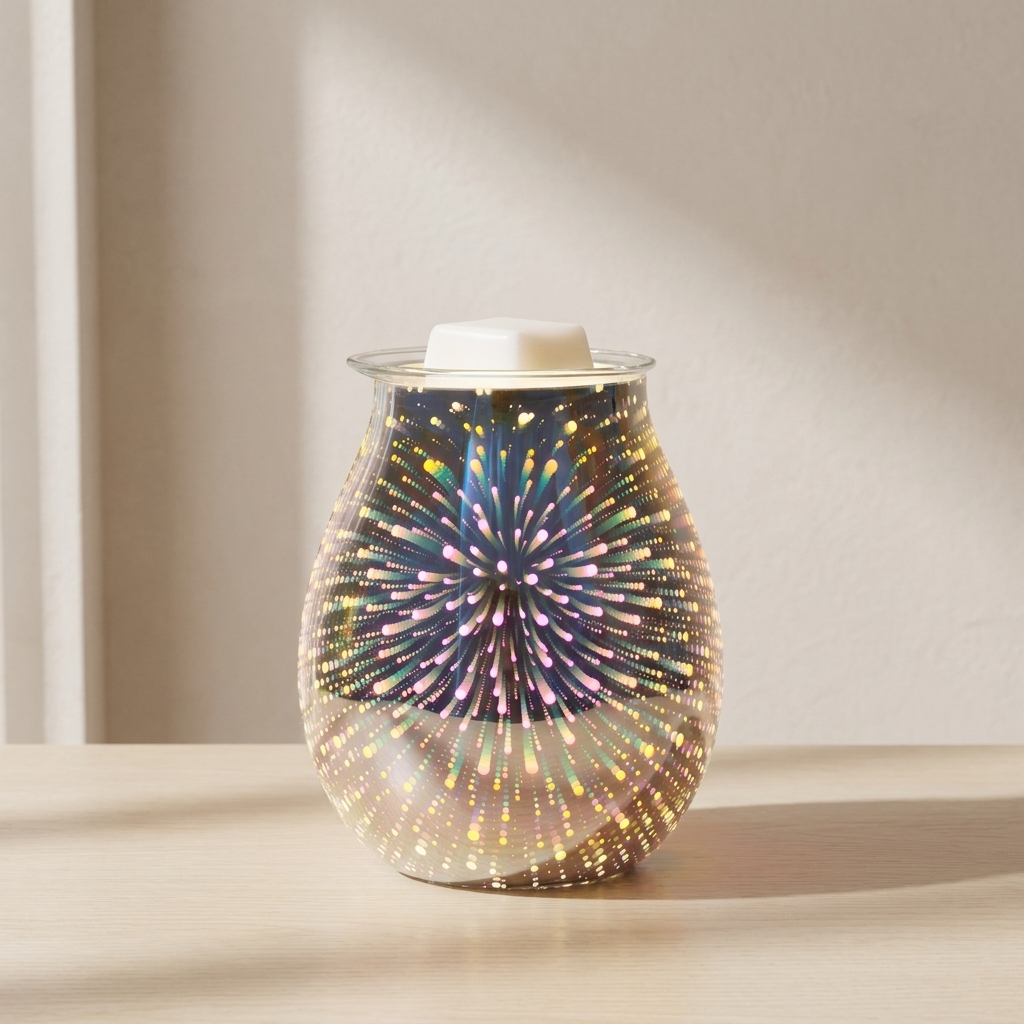 Decorative lamp with colorful starburst pattern on a neutral background