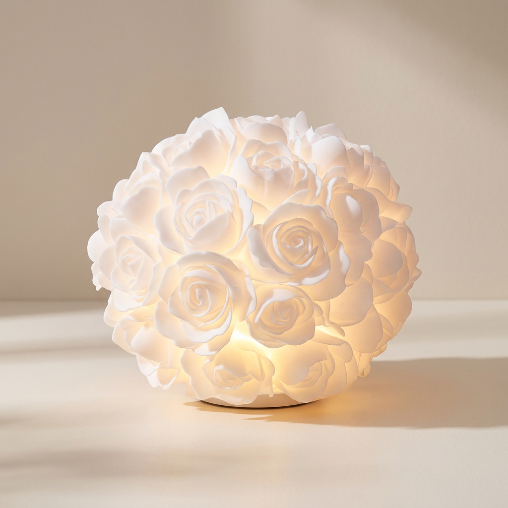 White floral-shaped lamp on a beige background