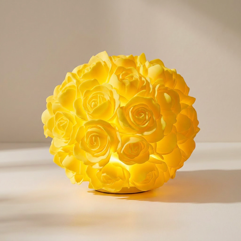 Yellow floral-shaped lamp on a neutral background