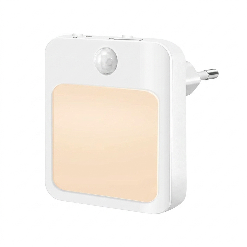 White electronic device with a beige square on a white background