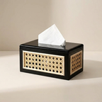 Decorative tissue box with geometric pattern on a beige background
