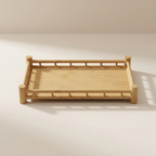 Wooden tray with a grid pattern on a beige background