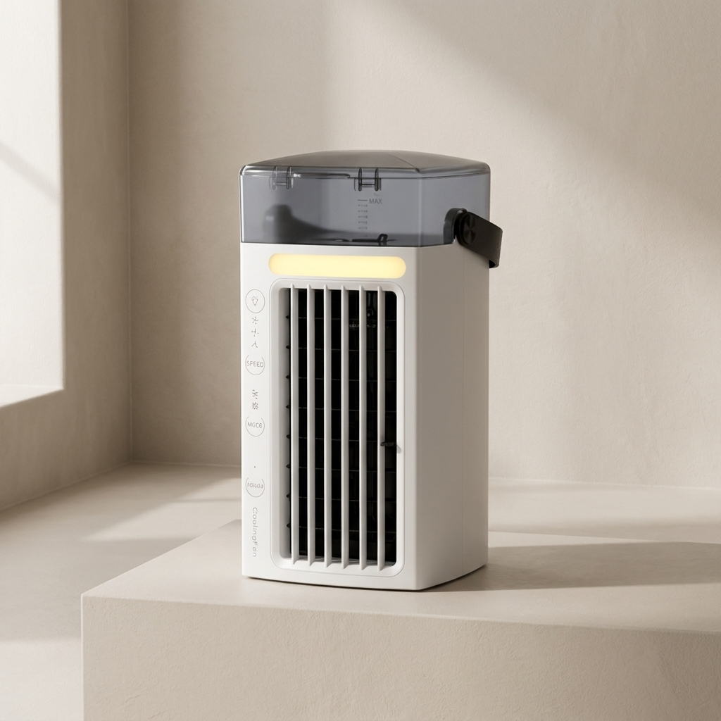 Portable air conditioner on a light beige background