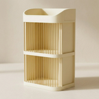 Beige corner shelf with a white base on a beige background