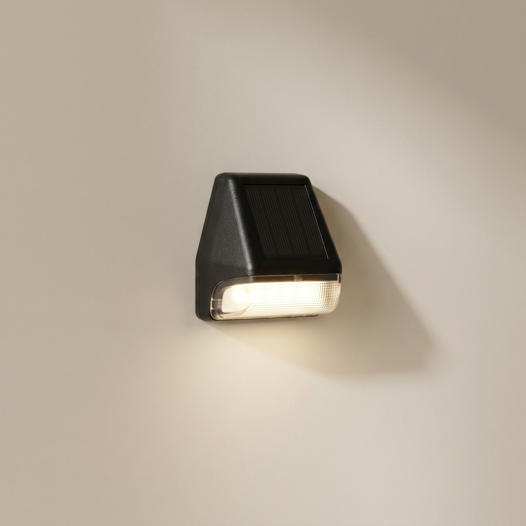 Black outdoor wall light fixture on a beige wall