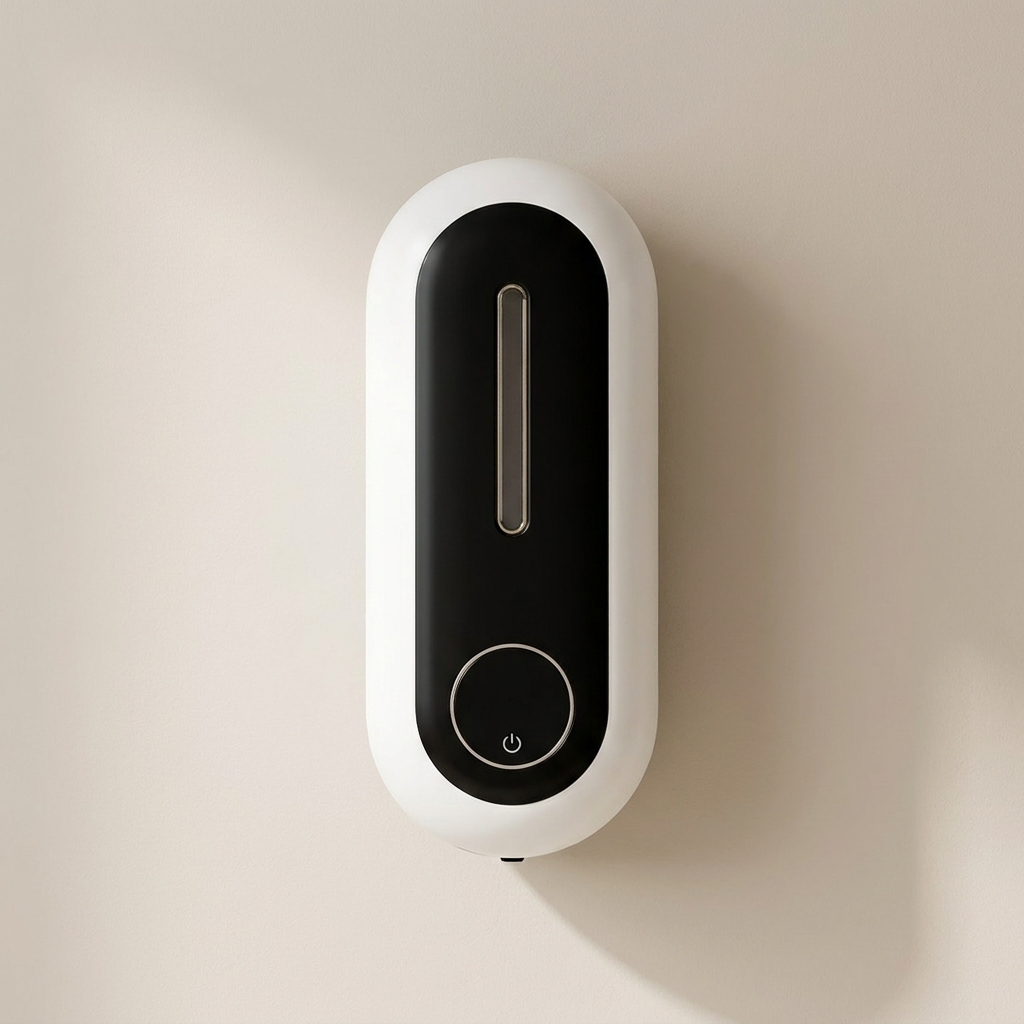 White and black wall-mounted device on a beige background