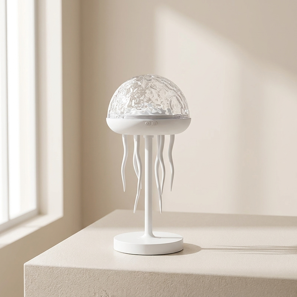 Decorative lamp shaped like a jellyfish on a light-colored surface with a soft background
