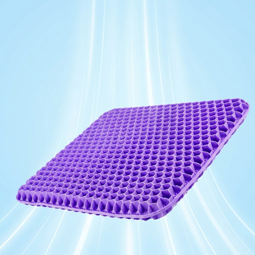 Purple honeycomb mat on a light blue background