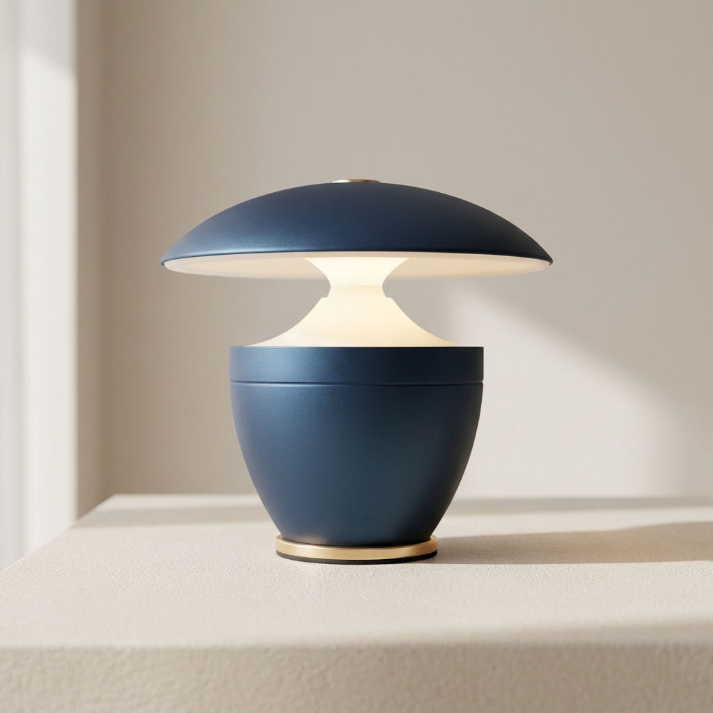 Modern blue table lamp on a neutral background