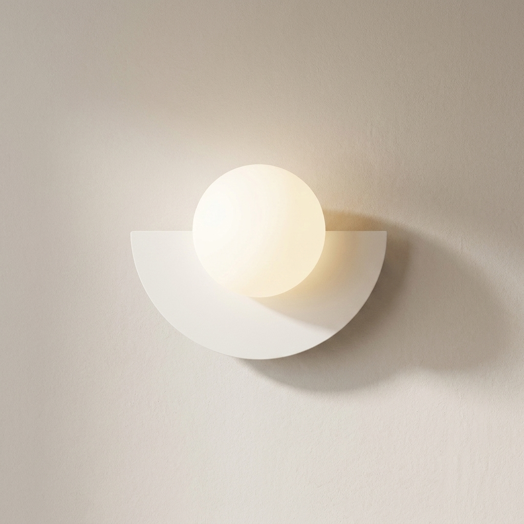 Wall-mounted light fixture with a spherical bulb on a plain wall.