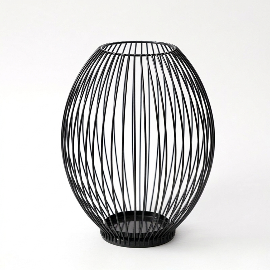 Black wire lantern on a white background