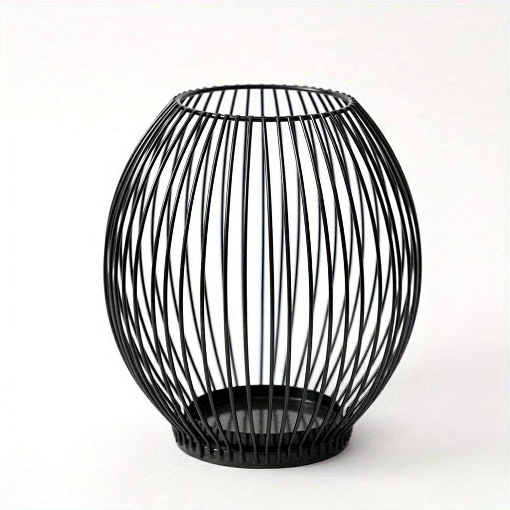 Black wire basket with dimensions on a white background