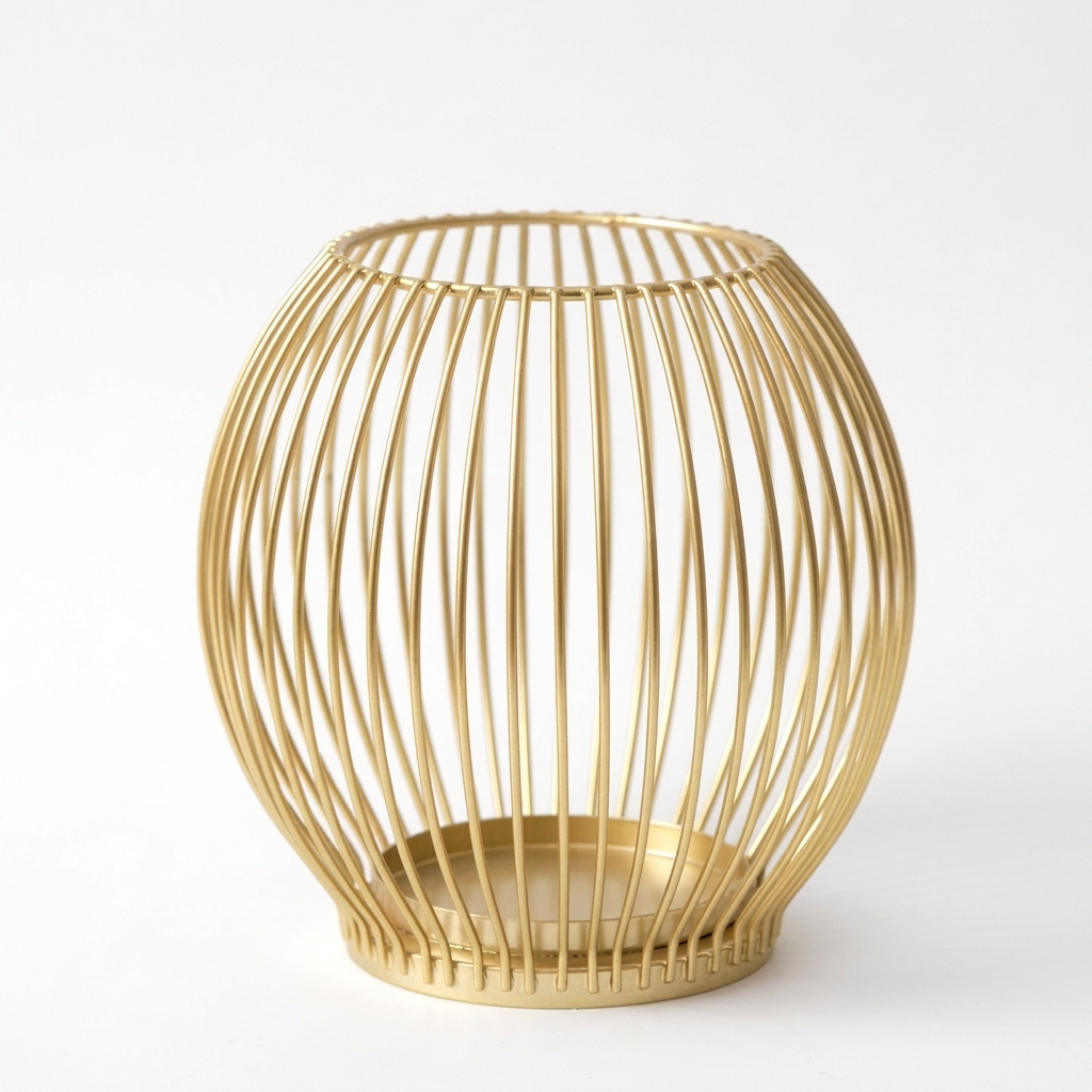 Gold wire basket on a white background