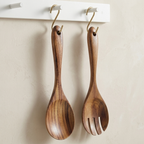 Serving Utensil Set Wooden Spoon and Fork Natural Brown Kitchen Set 1