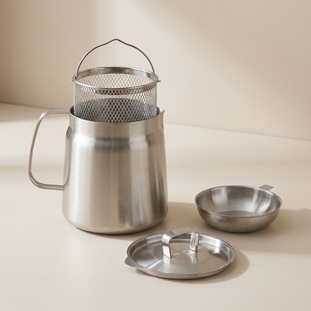 Deep Frying Pot, Oil Strainer, Fry Basket, Pouring Spout