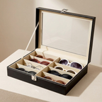Eyewear Storage Case, 8 Compartments, Lockable Closure, Stackable Design