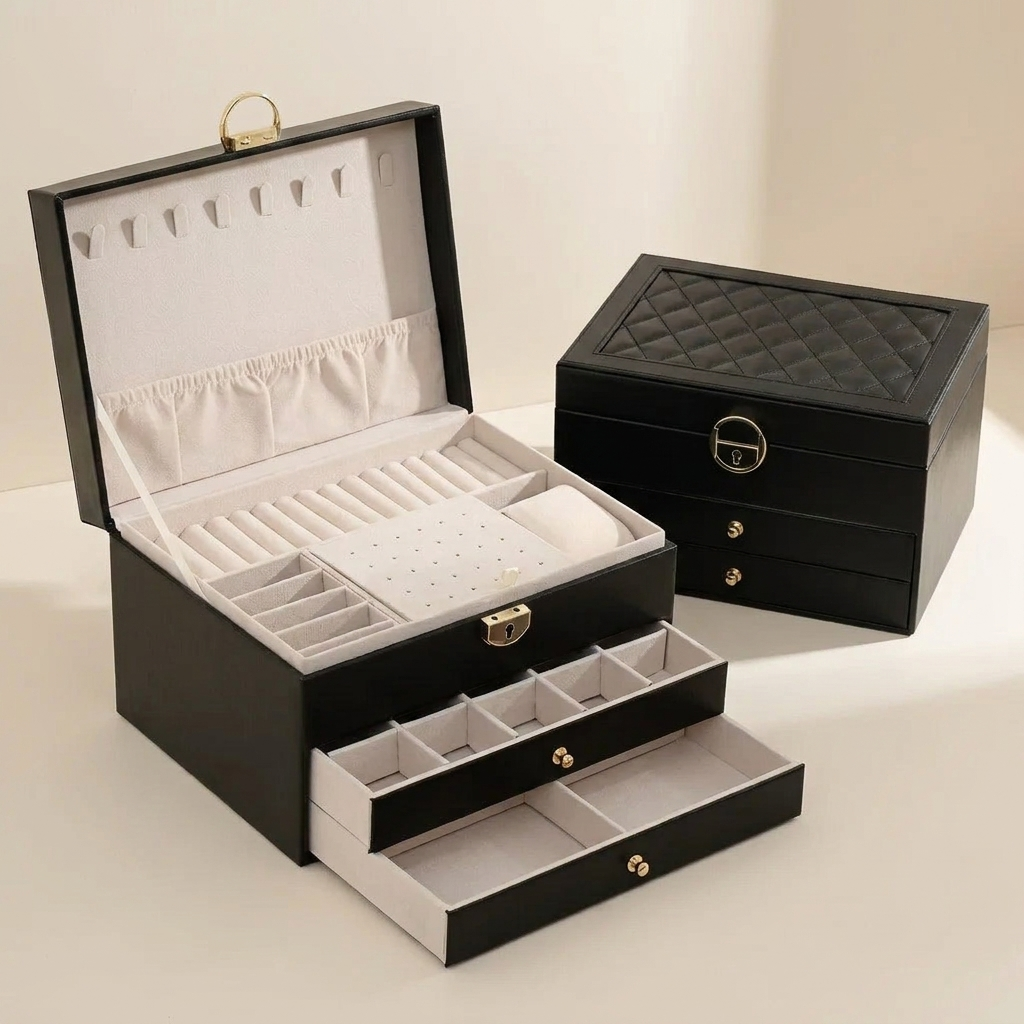 Jewelry Box, Multi Layer Design, Multiple Compartments, Drawer Storage 0
