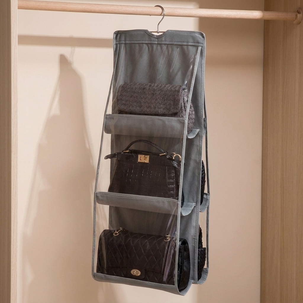 Hanging Bag Organizer 6 Compartment Non Woven Fabric Closet Storage 1