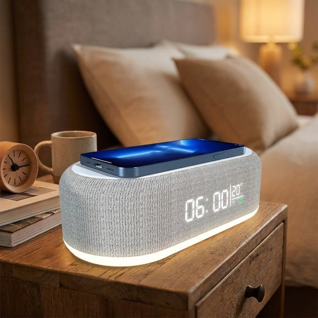 Table Lamp LED Night Light Wireless Charger Digital Clock USB C 