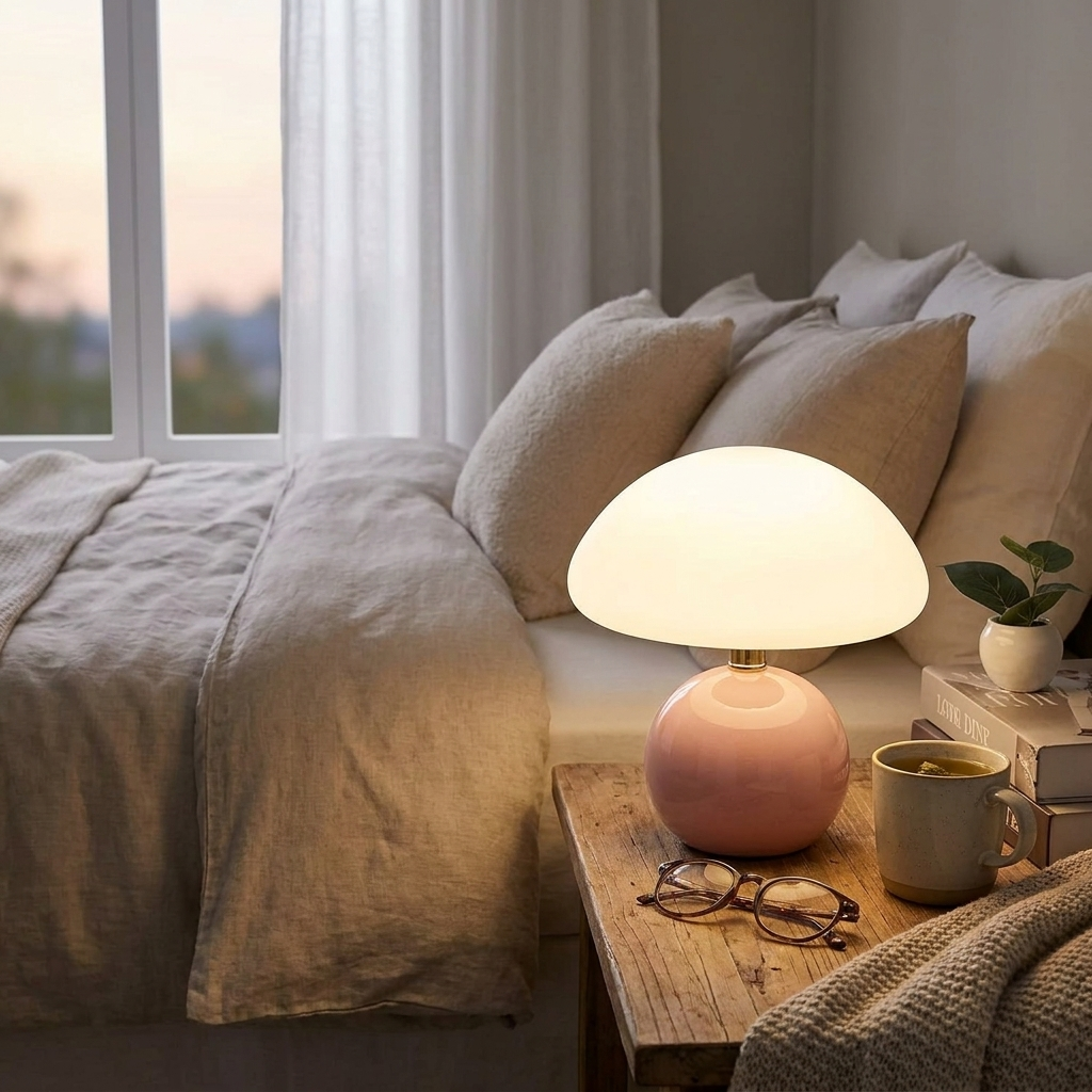 Table Lamp LED Ceramic PVC Mushroom Design Bedside Lamp 4