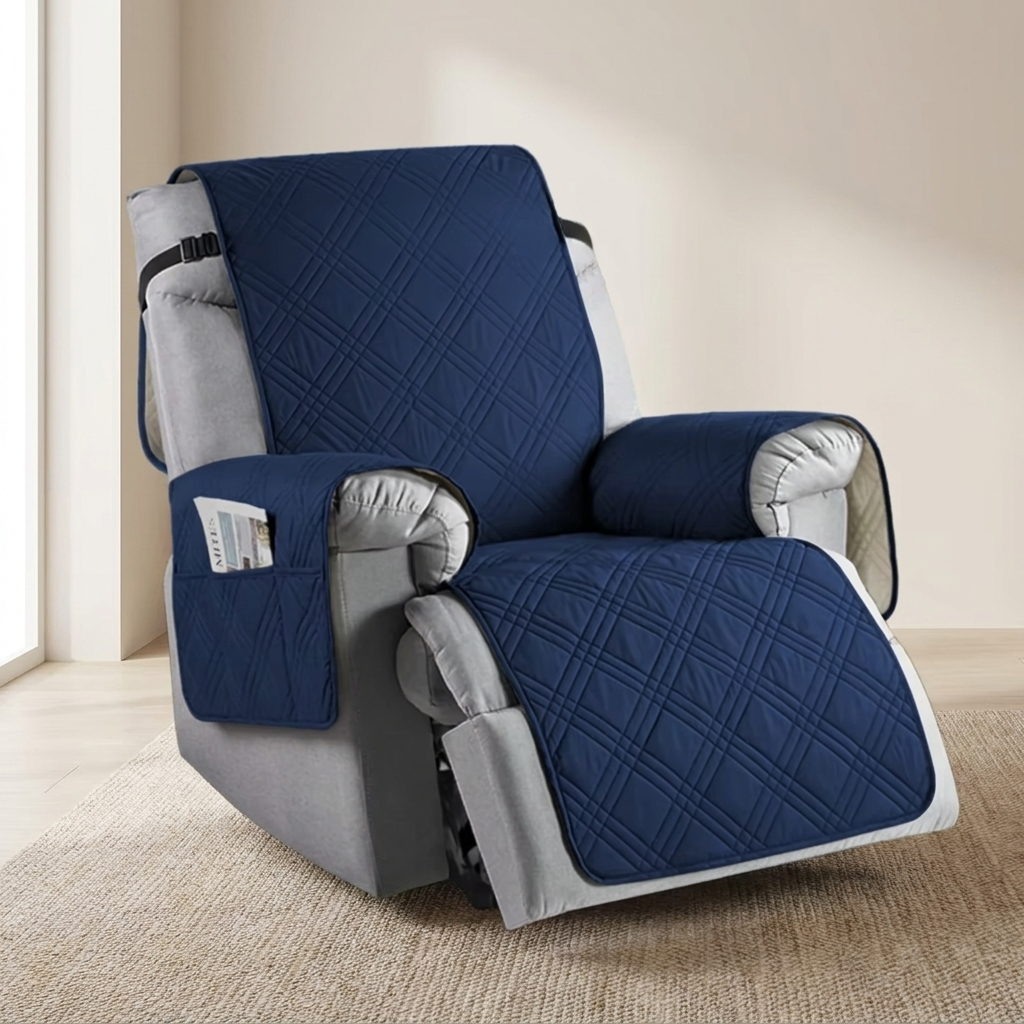 Recliner Chair Cover, Quilted Design, Waterproof Protection, Side Storage Pocket 1
