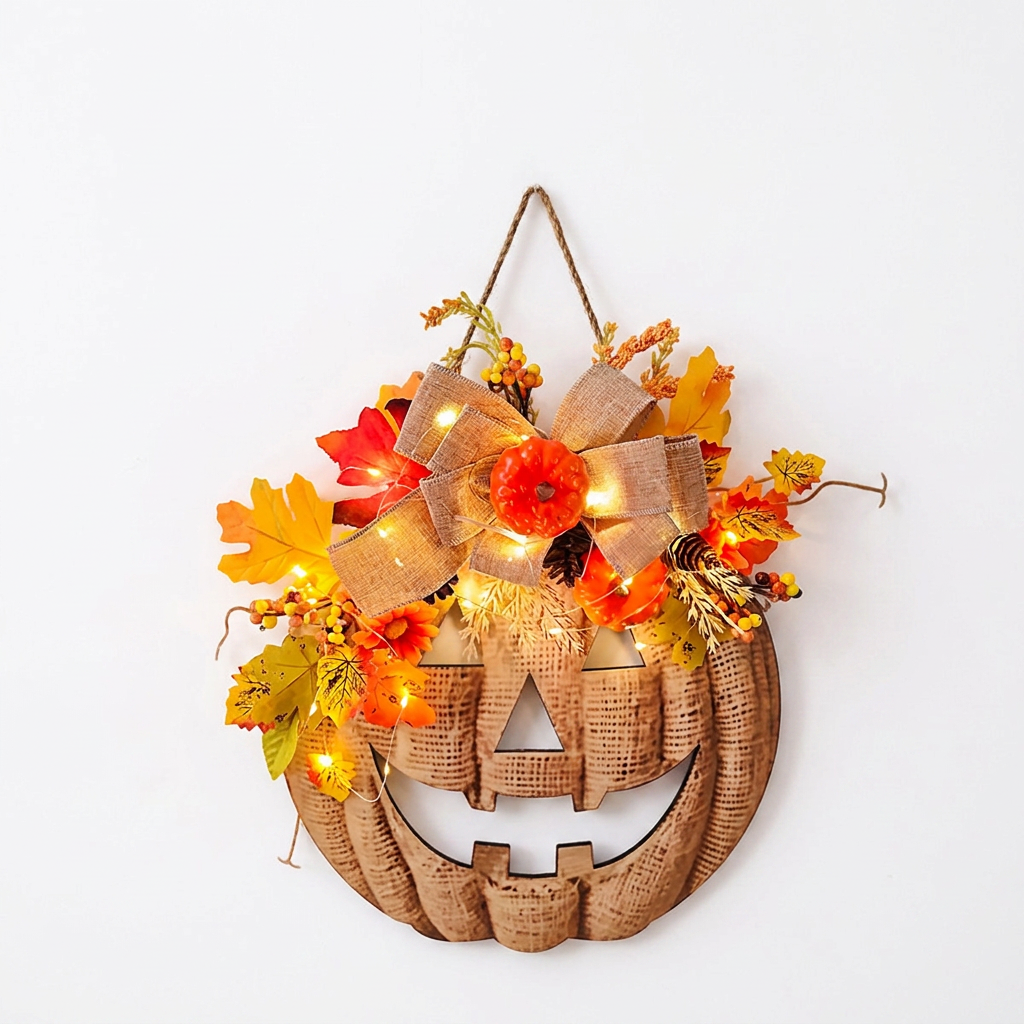 Autumn Pumpkin Hanging Decor, Jack-o'-Lantern Design, Warm Light Option, Seasonal Display 3