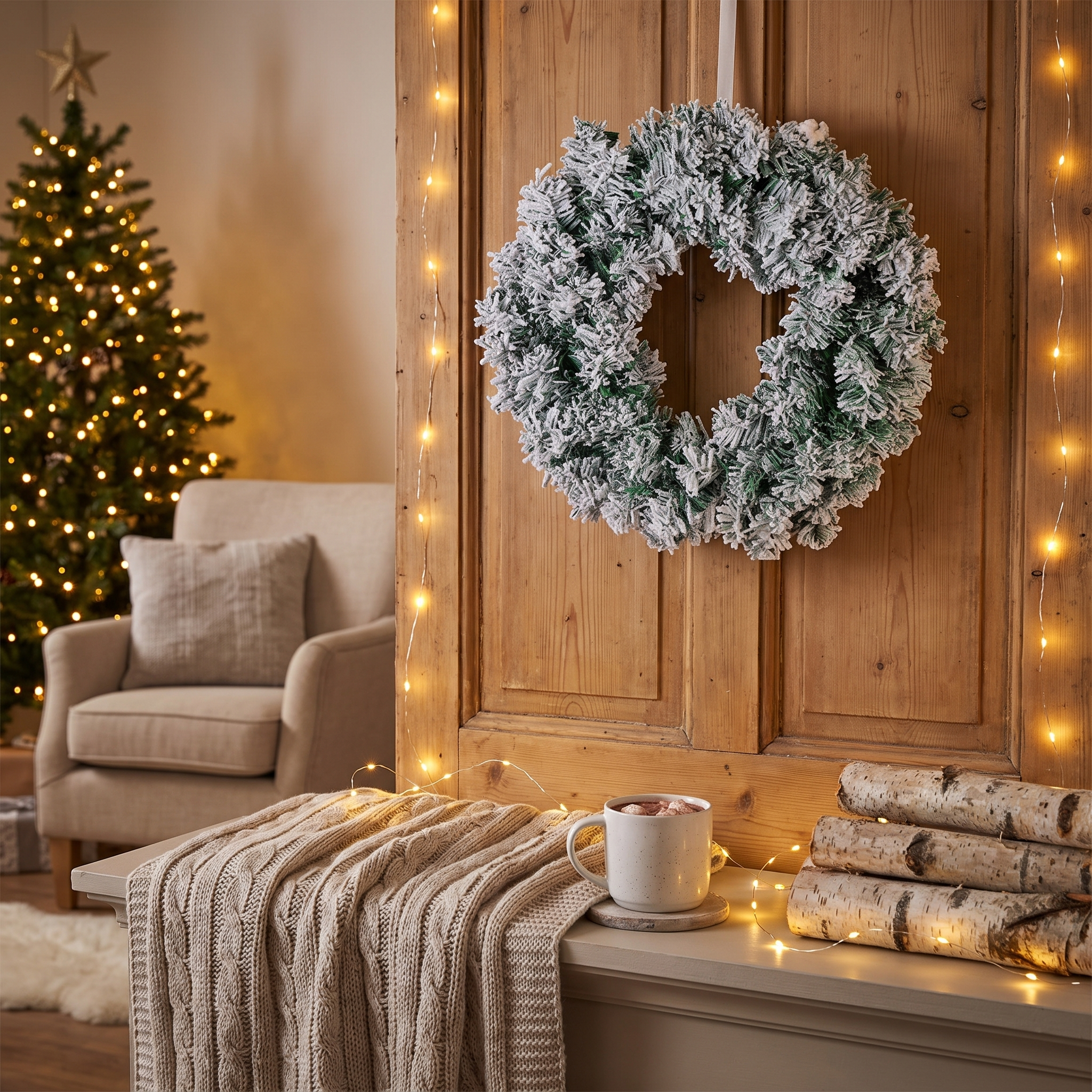 Christmas Wreath, Snowflake Design, Door Hanging, Green 3