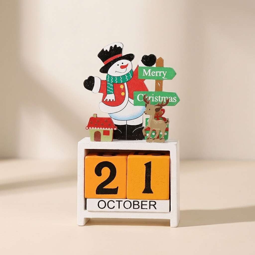 Christmas Countdown Calendar, Santa Claus Theme, Tabletop Display, Movable Date Blocks