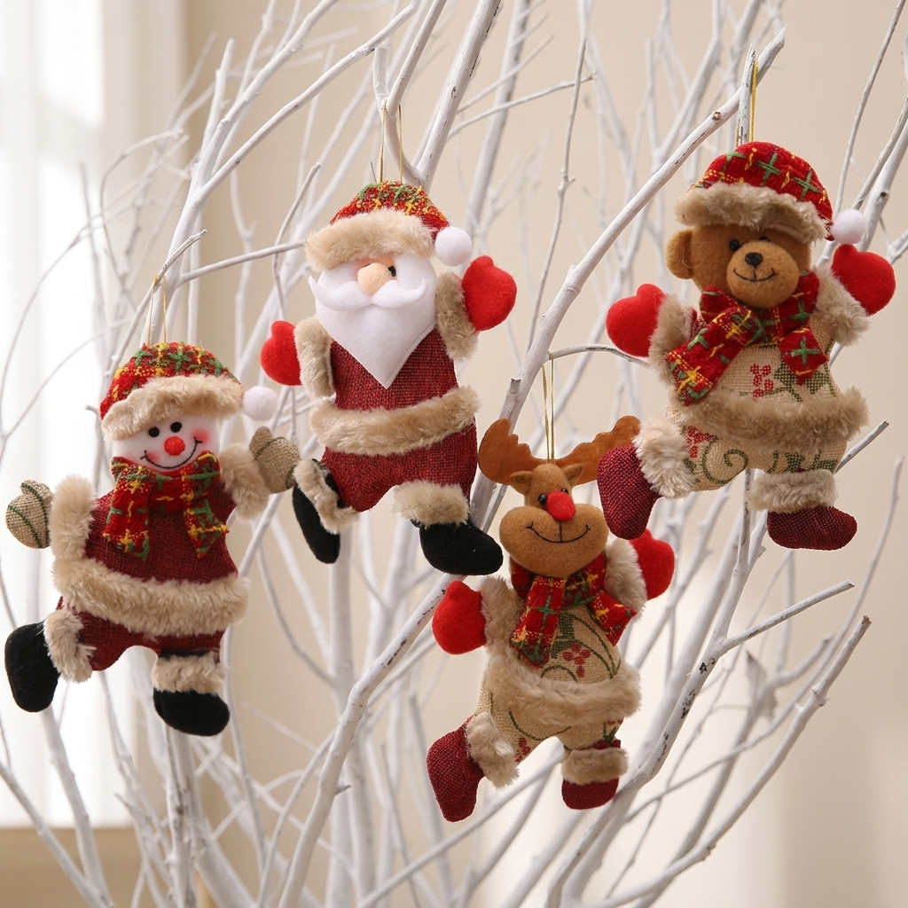 Christmas Plush Ornament Set, 4-Piece Set, Hanging Decoration, Seasonal Figures