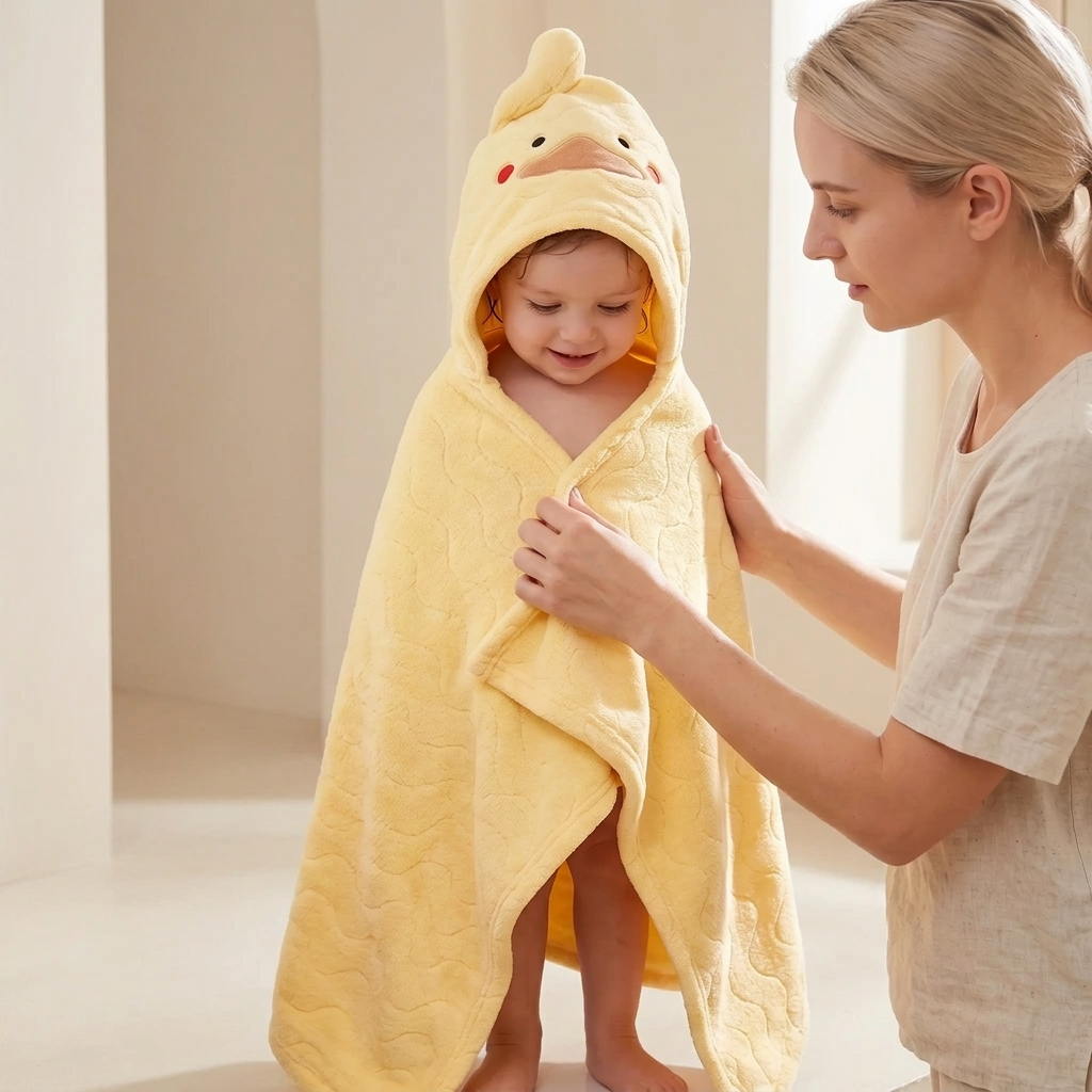 Baby Hooded Bathrobe with Open Front and Lightweight Design for Infants and Toddlers