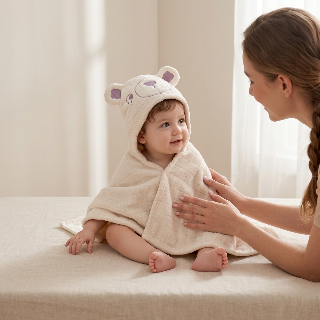 Baby Bath Towel Wrap with Hooded Design and Machine Washable Care for Newborns and Toddlers