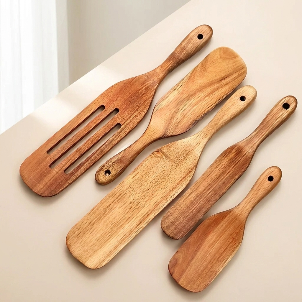 Spatula Set With Multiple Spatula Designs Smooth Natural Finish Ergonomic Handles