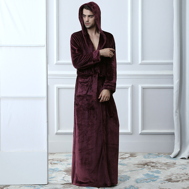 Men’s Hooded Plush Fleece Bathrobe – Soft Warm Robe for Home, Spa & Lounging
