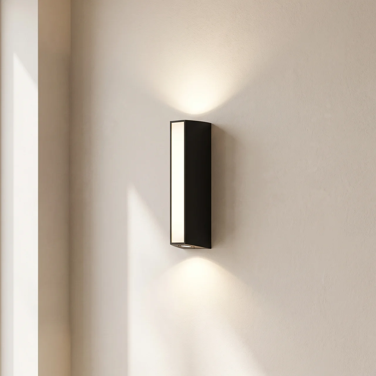 Modern wall-mounted light fixture on a neutral wall