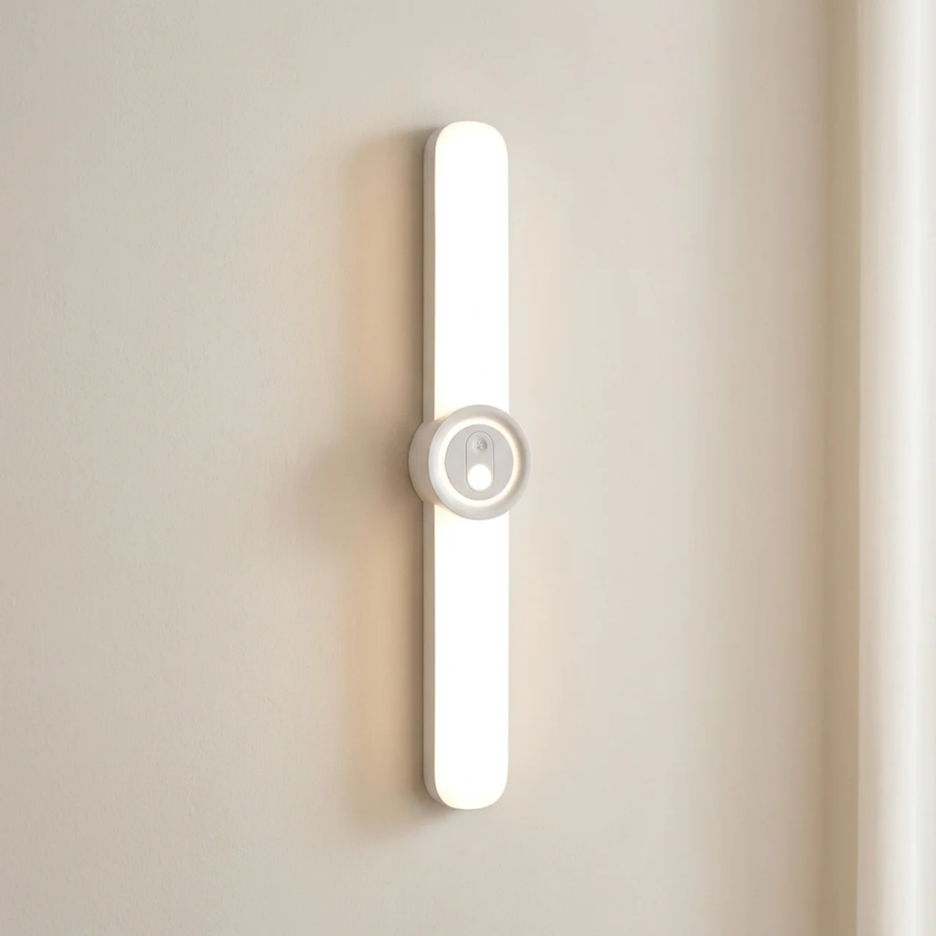 Modern wall-mounted light fixture on a neutral wall