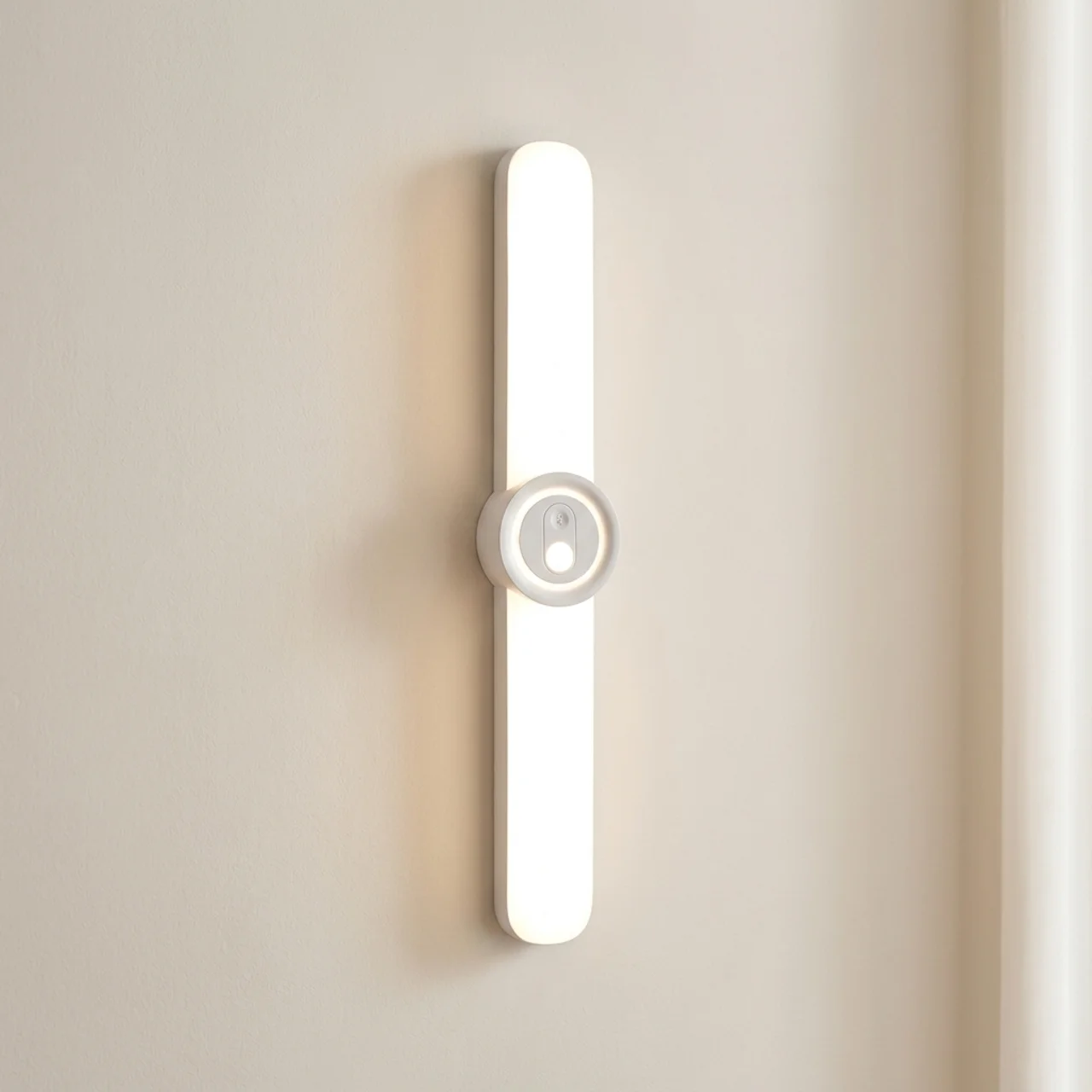 Modern wall-mounted light fixture on a neutral wall