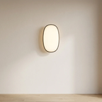 Modern wall light fixture on a plain wall with a neutral color palette.