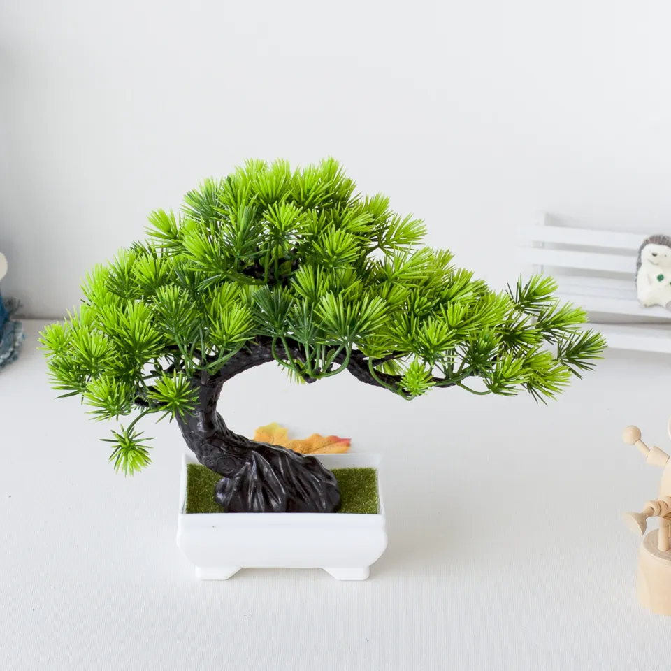 Artificial Bonsai Tree Realistic Plastic Pot Home Office Decor