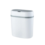 White trash bin with a gray lid on a white background