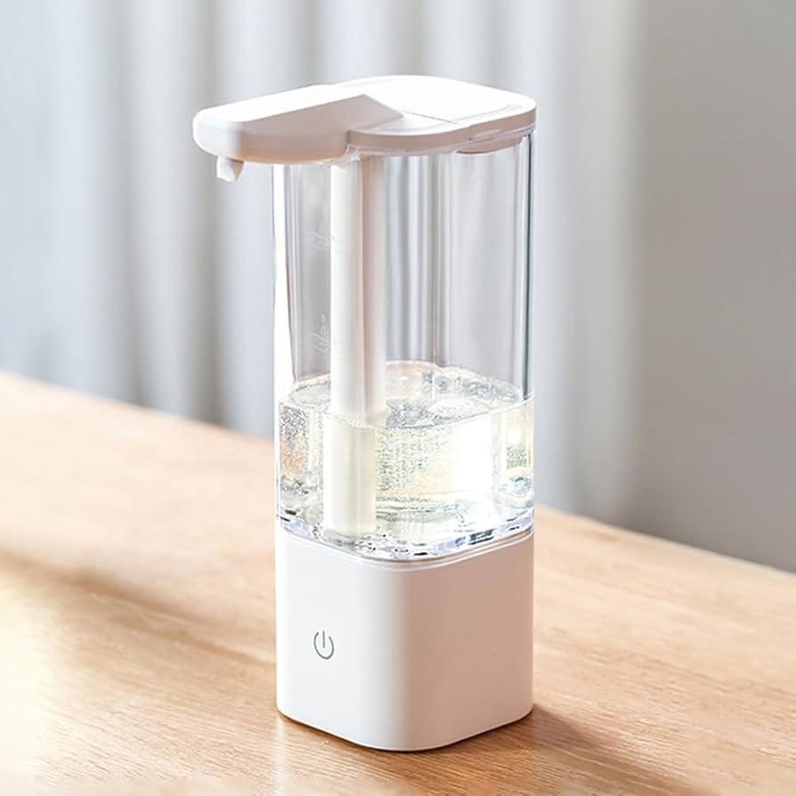 White lantern-style lamp with clear glass on a wooden surface